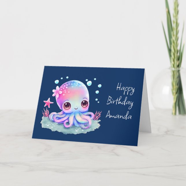 Cute Octopus Sea Creature Birthday Card (Front)