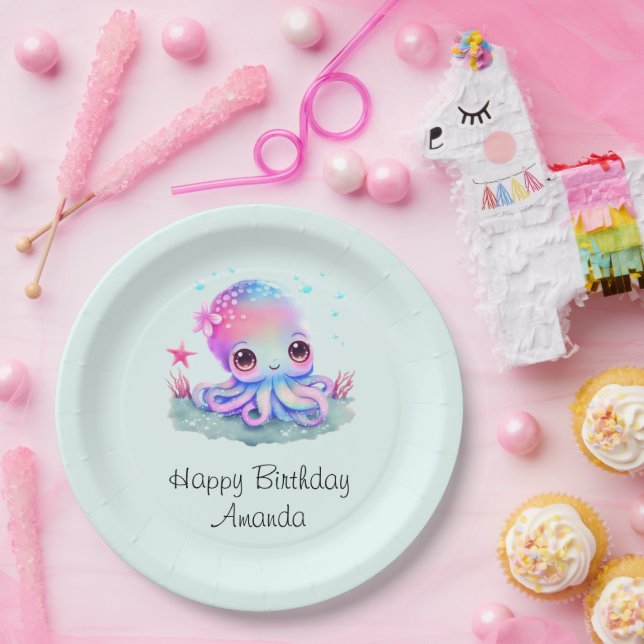 Cute Octopus Sea Creature Birthday Paper Plate (Party)