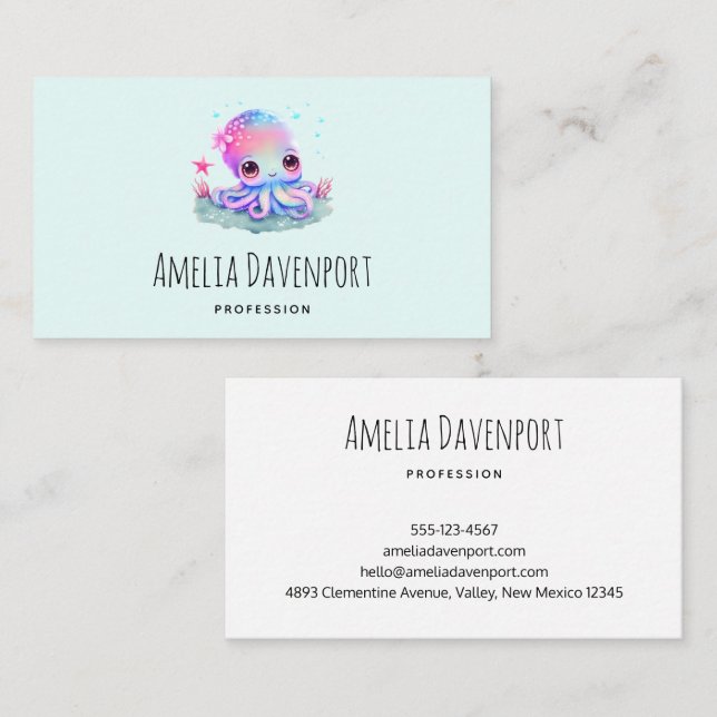 Cute Octopus Sea Creature Business Card (Front/Back)