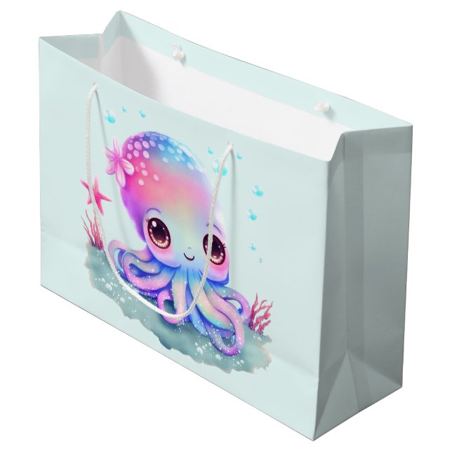 Cute Octopus Sea Creature Large Gift Bag (Front Angled)