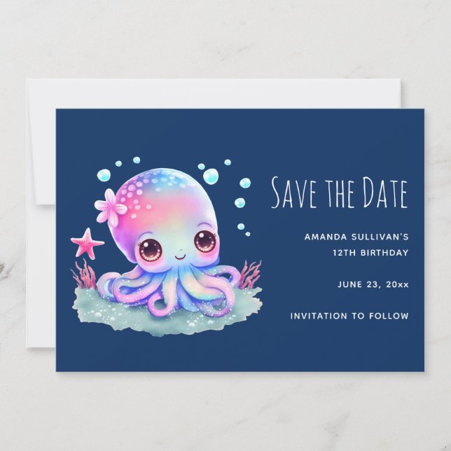 Cute Octopus Sea Creature Save The Date (Front)
