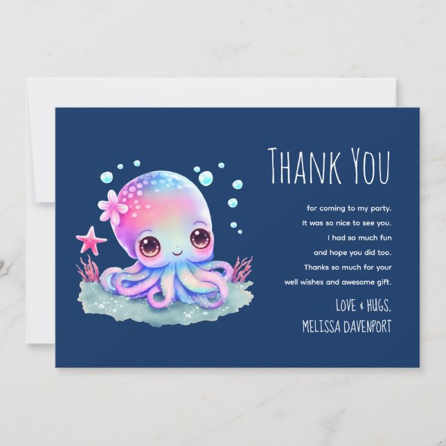  Cute Octopus Sea Creature Thank You Card (Front)