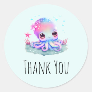 Cute Octopus Sea Creature Thank You Classic Round Sticker