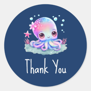 Cute Octopus Sea Creature Thank You Classic Round Sticker