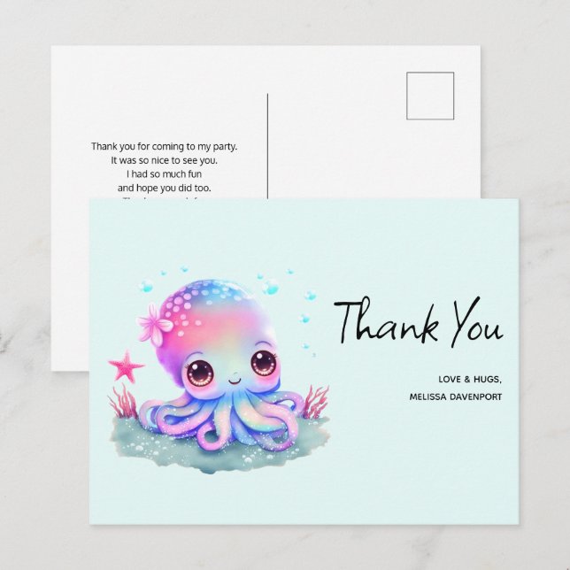 Cute Octopus Sea Creature Thank You Postcard (Front/Back)