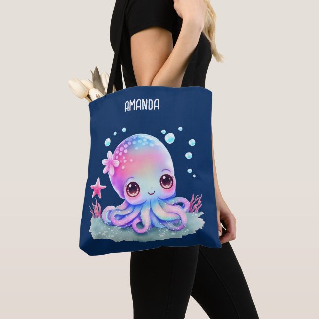 Cute Octopus Sea Creature Tote Bag (Close Up)