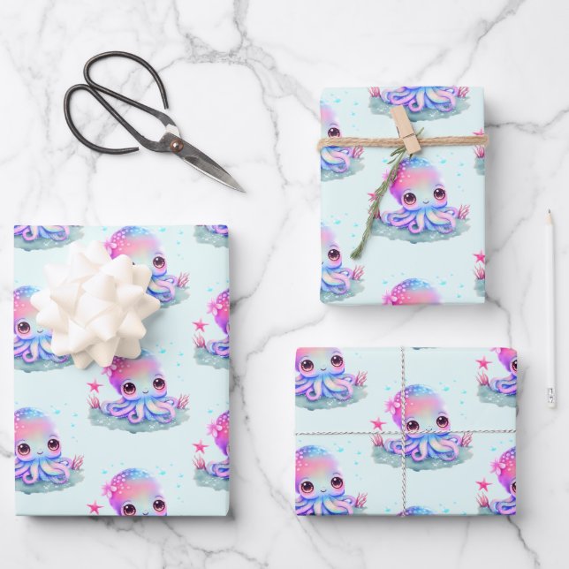 Cute Octopus Sea Creature Wrapping Paper Sheet (Front)