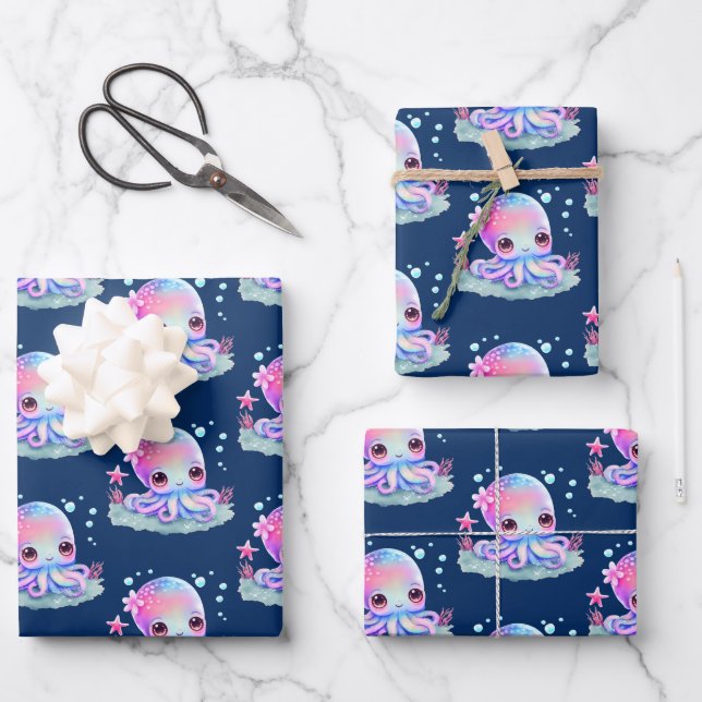 Cute Octopus Sea Creature Wrapping Paper Sheet (Front)