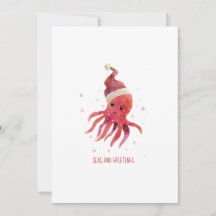 Cute Octopus Seas and Greetings Santa Hat