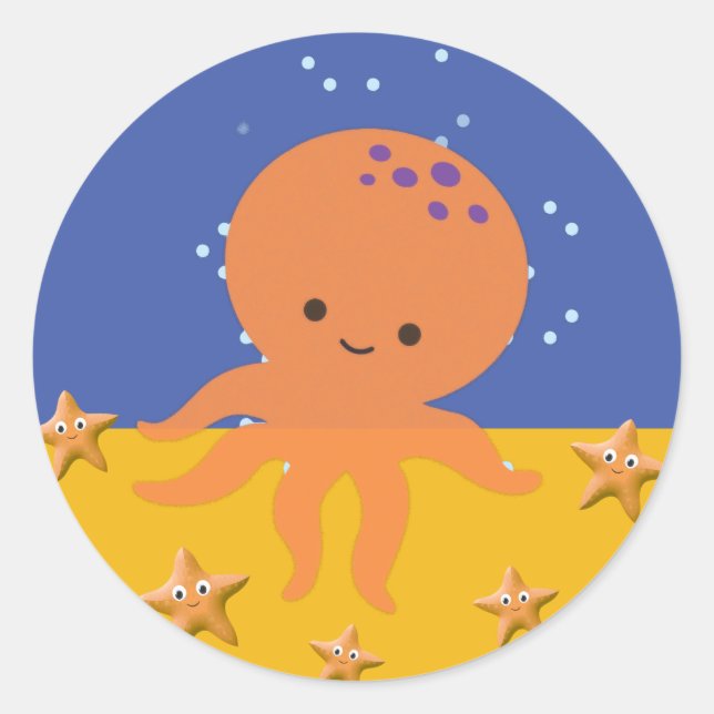 Cute Octopus Starfish Cartoon Classic Round Sticker (Front)