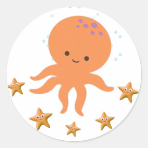Cute Octopus Starfish Cartoon Classic Round Sticker