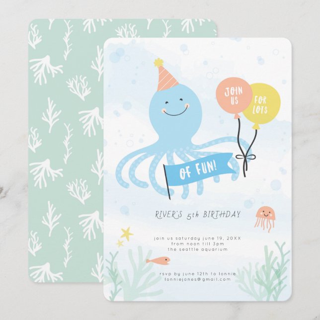 Cute Octopus Under the Sea Invitation (Front/Back)