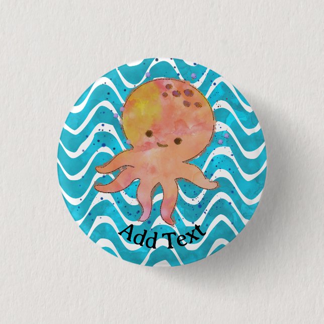Cute Octopus Watercolor Cartoon 3 Cm Round Badge (Front)
