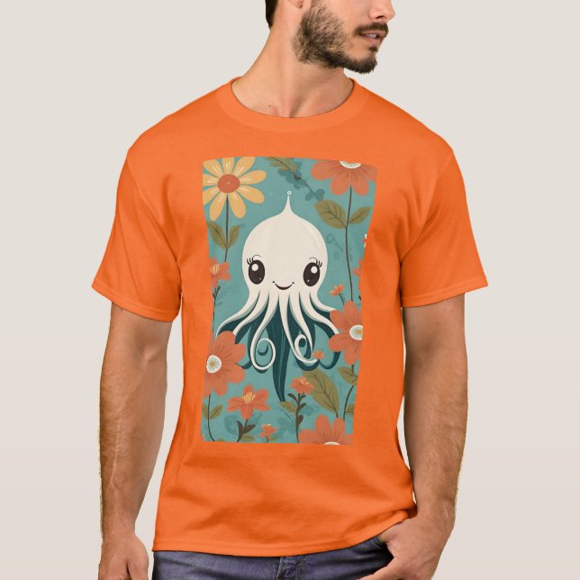 Cute Octopus with Flowers T-Shirt (Front)