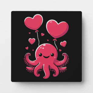 Cute Octopus with Heart Balloons, Valentine's Day Plaque