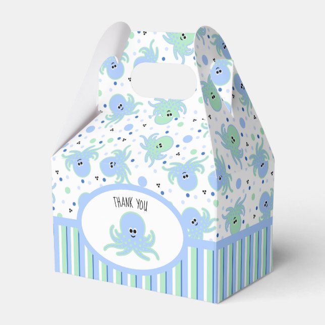 Cute Octopus with Polka-Dots and Stripes Favour Box (Front Side)