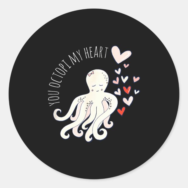 Cute Octopus, You Octo My Heart, Valentine  Classic Round Sticker (Front)