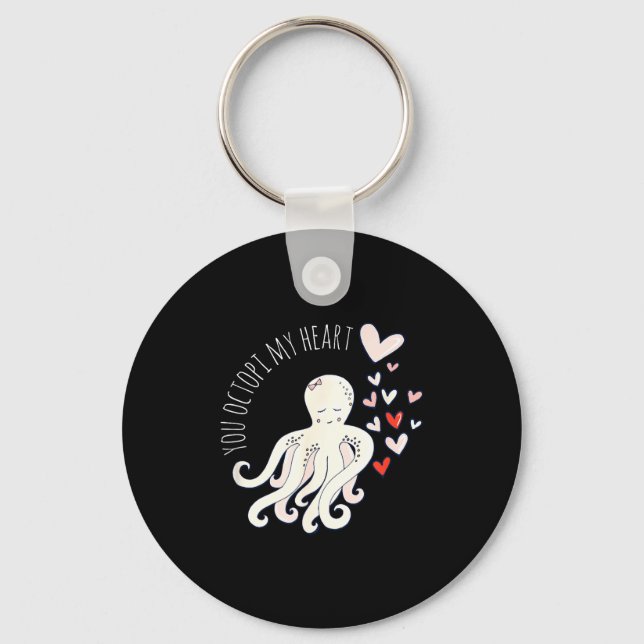 Cute Octopus, You Octo My Heart, Valentine  Key Ring (Front)
