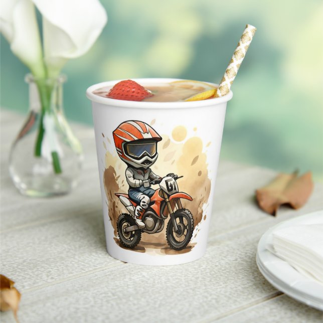 Cute Off-Road Motorcycle Birthday Paper Cups (Insitu)