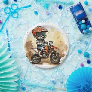 Cute Off-Road Motorcycle Birthday Paper Plate