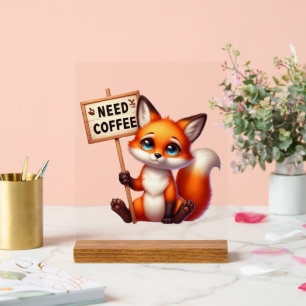 Cute office need coffee fox acrylic sign