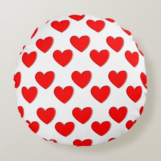 Cute Offset Red Heart Pattern Round Cushion (Front)