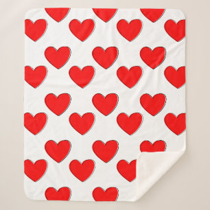 Cute Offset Red Heart Pattern Sherpa Blanket