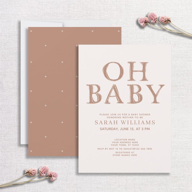 Cute Oh Baby Brown Dots Minimal Baby Shower Invitation (Creator Uploaded)