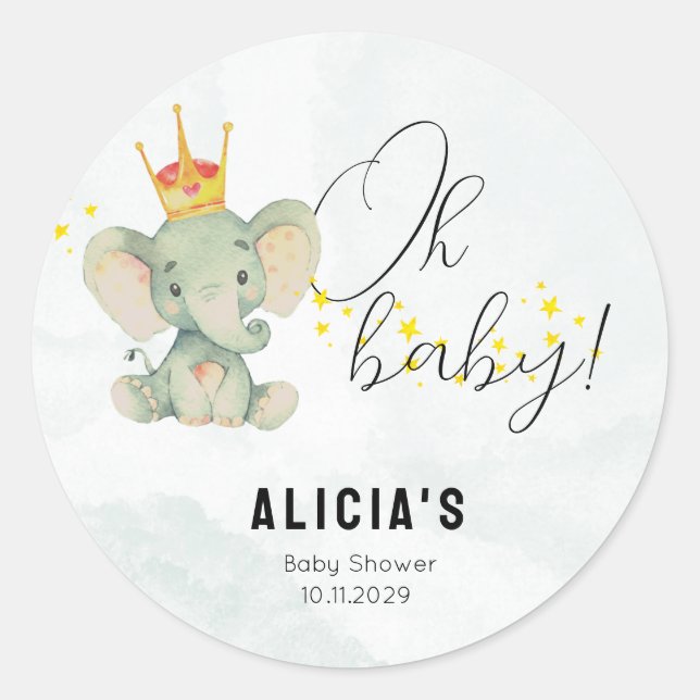 Cute Oh Baby Gender Neutral Elephant Thank You Classic Round Sticker (Front)