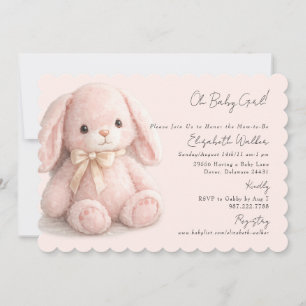 Cute Oh Baby Girl Bunny Pink Baby Shower Invitation