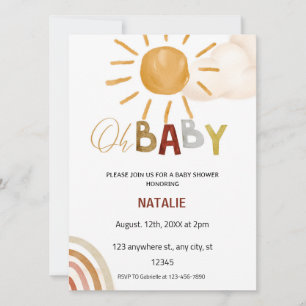 Cute OH Baby Watercolor Sunshine Baby Shower  Invitation