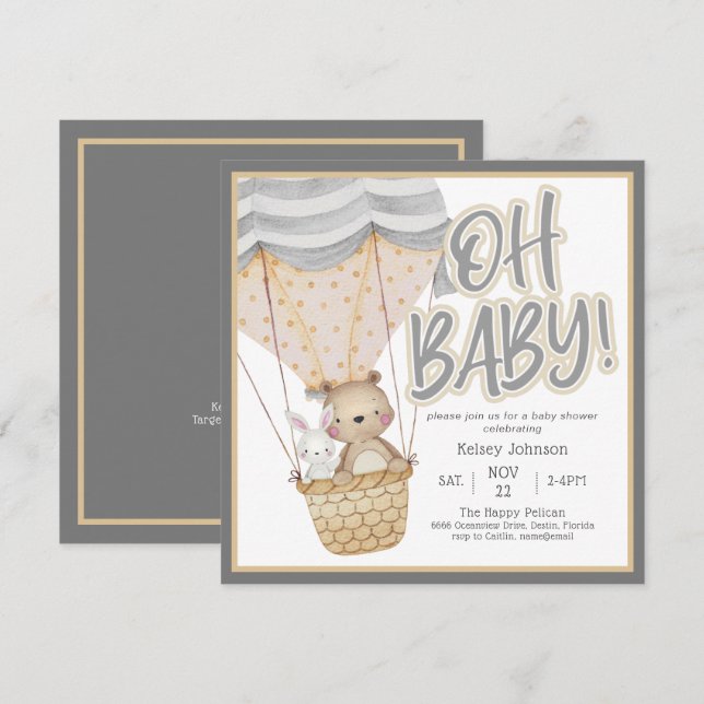 Cute Oh Baby Woodland Animals Baby Shower Invitation (Front/Back)