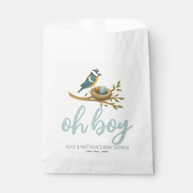 Cute Oh Boy Blue Bird Nest Baby Shower Favour Bags (Front)