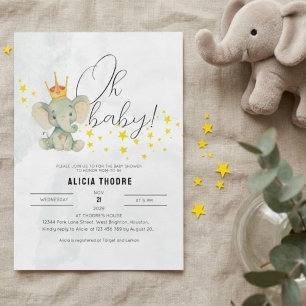 Cute Oh Boy Gender Neutral Elephant Baby Shower Invitation