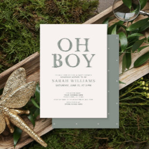 Cute Oh Boy Green Dots Minimal Baby Shower Invitation