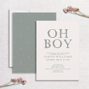 Cute Oh Boy Green Dots Minimal Baby Shower Invitation