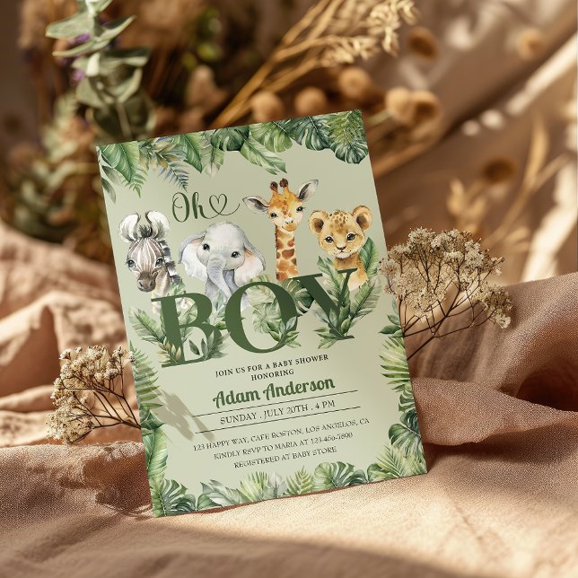 Cute Oh Boy Jungle Safari Baby Shower  Invitation (Creator Uploaded)