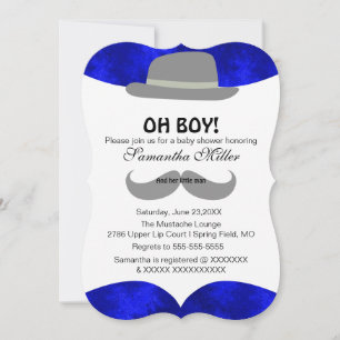 Cute Oh Boy Moustache Baby Shower Invitation