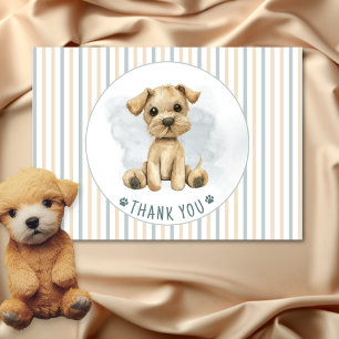 Cute Oh Boy Puppy Blue Baby Shower Blank Thank You Card