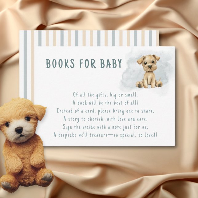 Cute Oh Boy Puppy Blue Baby Shower Books for Baby Enclosure Card (Creator Uploaded)