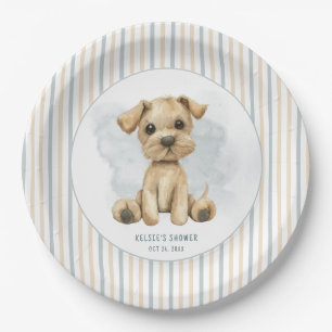 Cute Oh Boy Puppy Blue Baby Shower Paper Plate