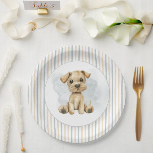Cute Oh Boy Puppy Blue Baby Shower Paper Plates