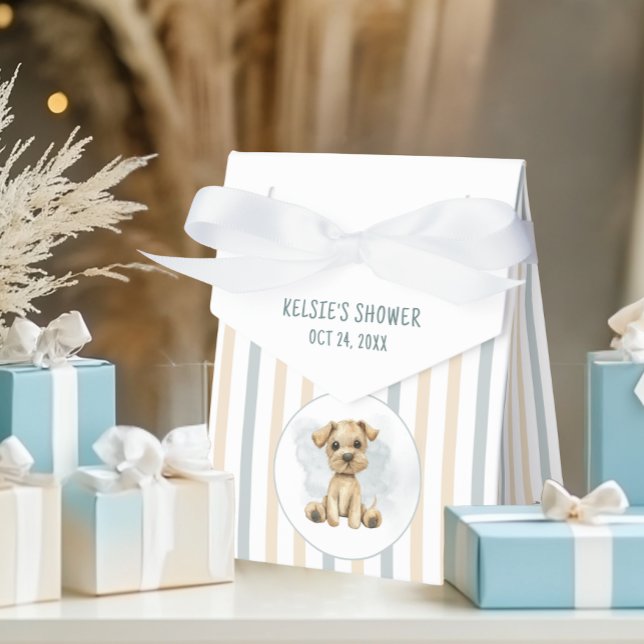 Cute Oh Boy Puppy Blue Baby Shower Striped Favour Box (Creator Uploaded)