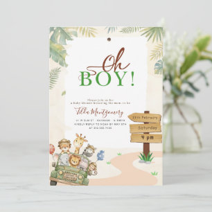Cute Oh Boy Safari Jungle Baby Shower Invitation