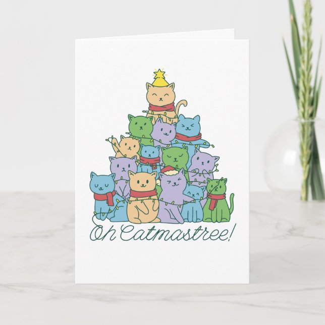 Cute Oh Catmastree Funny Christmas Holiday Card (Front)