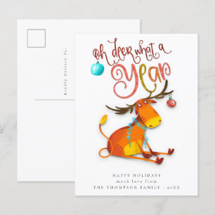 Cute Oh Deer What A Year Fun Holiday Postcard