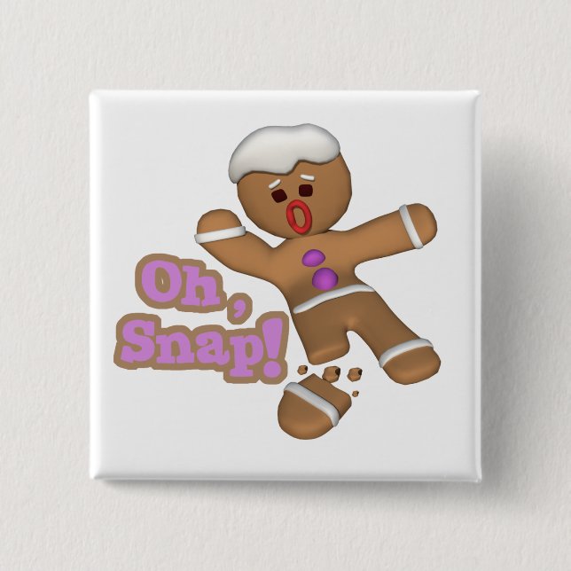 cute oh, snap gingerbread man cookie 15 cm square badge (Front)