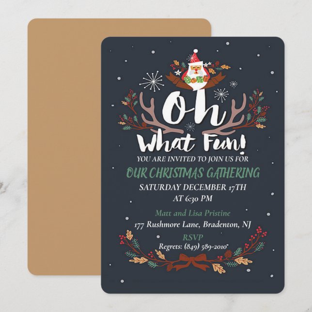 Cute Oh What Fun Christmas Party Invitation (Front/Back)