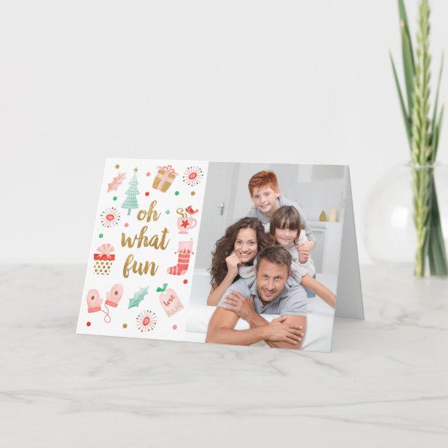 Cute oh what Fun Christmas Photo Holiday Card (Front)