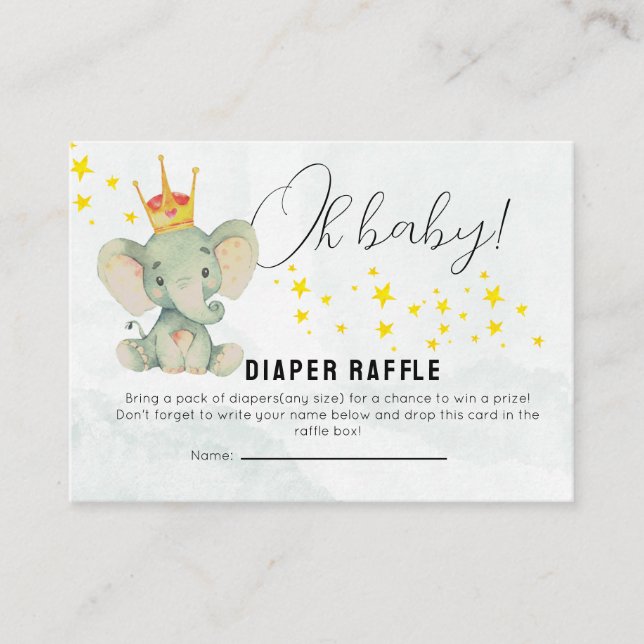 Cute OhBaby Gender Neutral Elephant Diaper Raffle  Enclosure Card (Front)